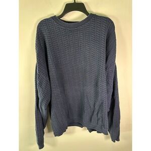 David Taylor Sweater Mens XXL Crewneck 100% Cotton Navy Textured Pullover Knit